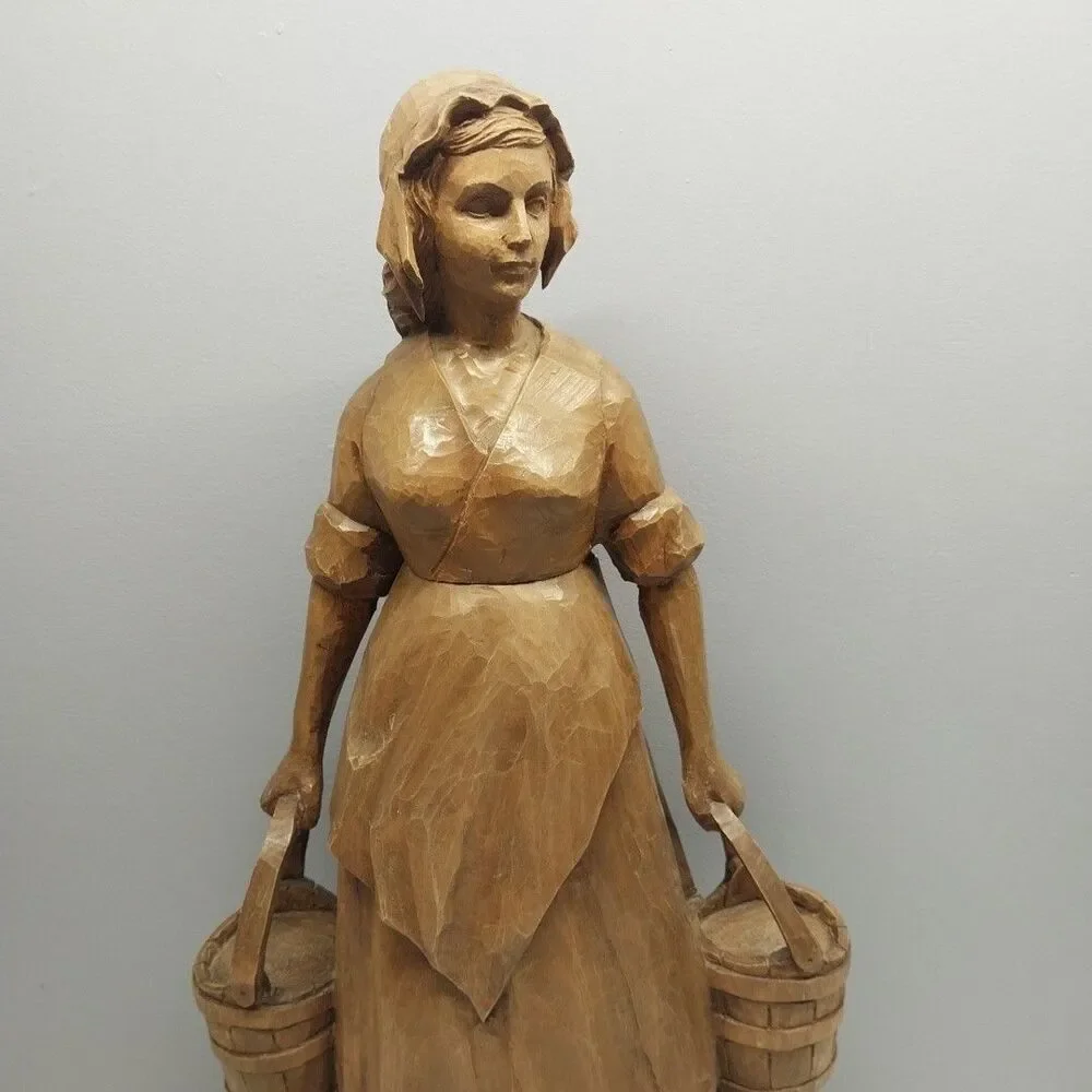 Hand Carved Farm Woman Peasant Folk Art Sculpture 19
